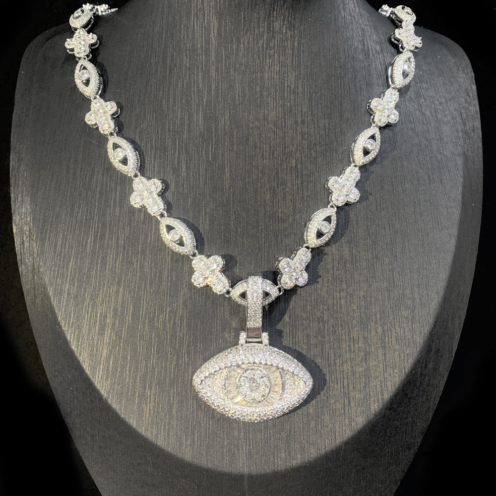 Iced Evil Eye Cross Pendant Hip Hop Chain Necklace