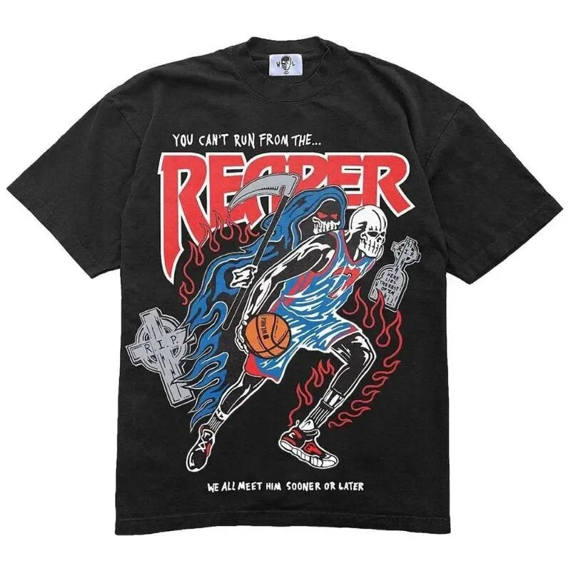 Vintage NBA Team Skelett Grafik Unisex Oversized Streetwear Baumwoll T-Shirt
