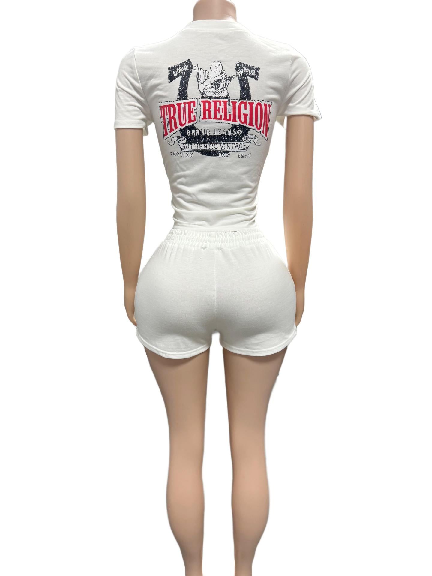 True Religion Horseshoe Graphic Print Tee Shorts 2 Piece Set