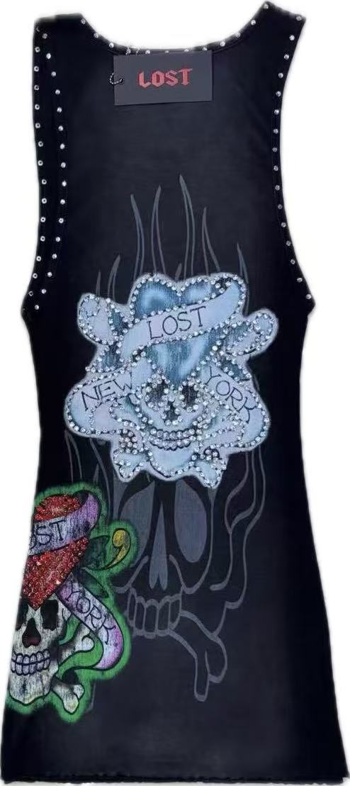 Lost Intricacy Graphic Rivet Tank Bodycon Mini Dress Women