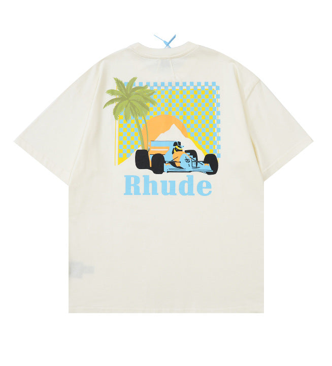 Rhude Vintage Sunset Coconut Tree Graphic Oversized Tee Streetwear