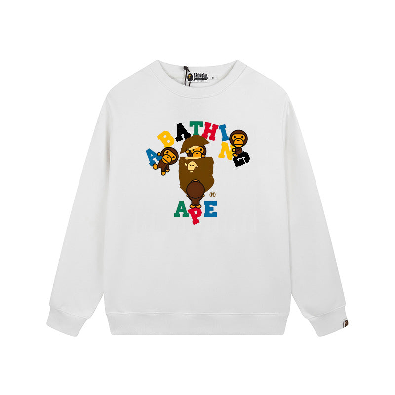 Bape Arch Letter Shark Ape Head Washed Oversized Crewneck Streetwear