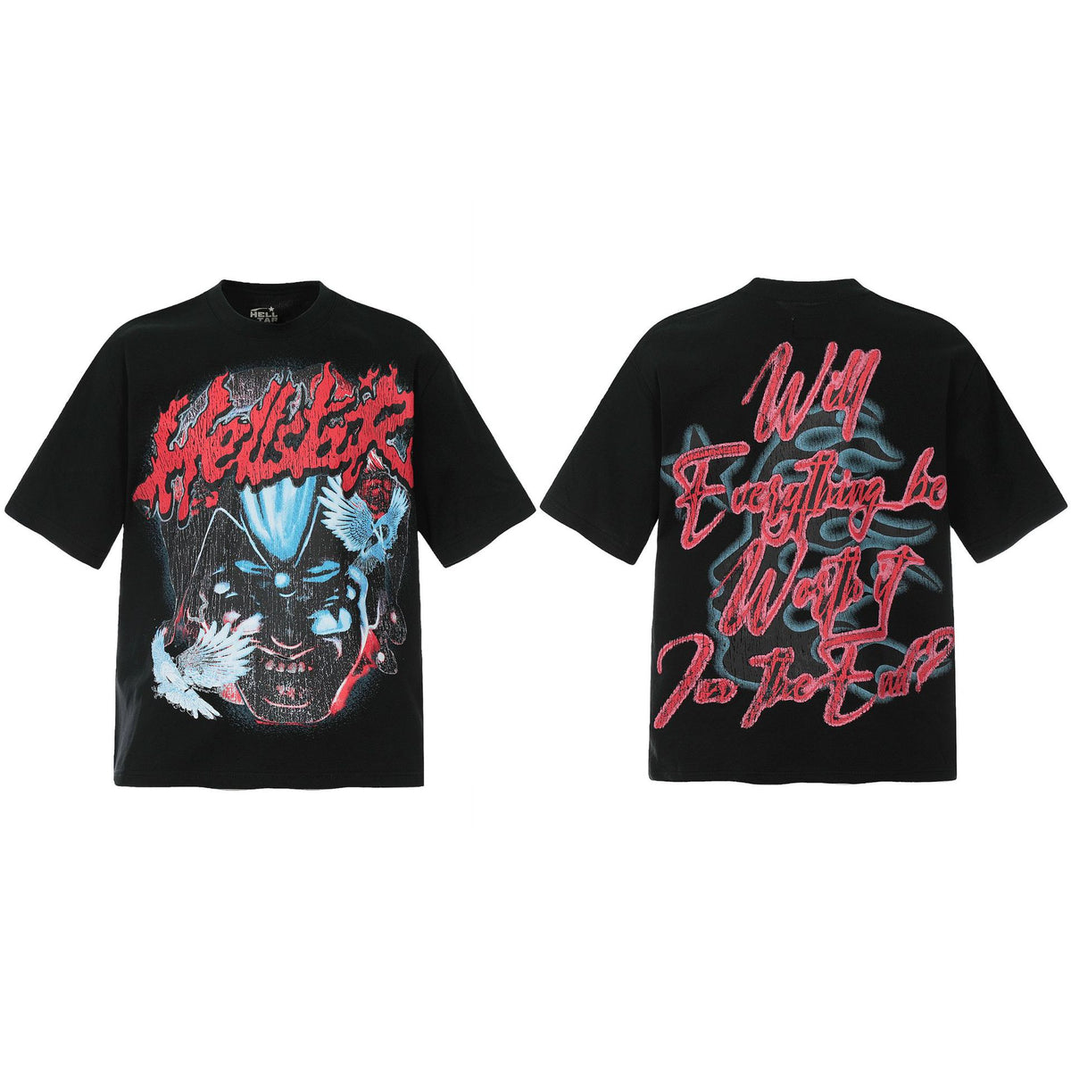 Hellstar Multi‑Graphic Vintage Washed Oversized Tee Streetwear