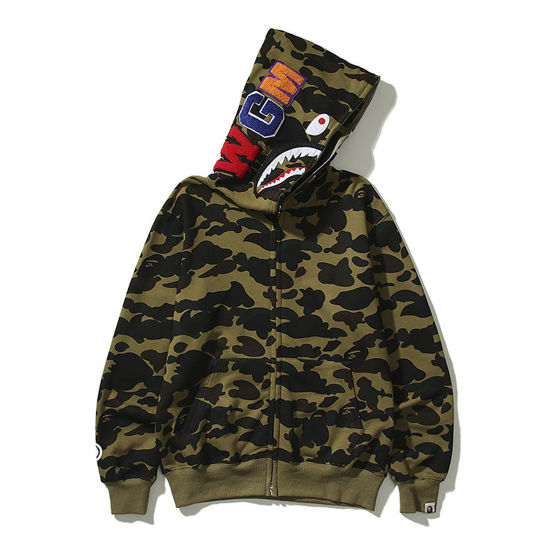 BAPE Shark Camo Print Full Zip Streetwear Hoodie Unisex