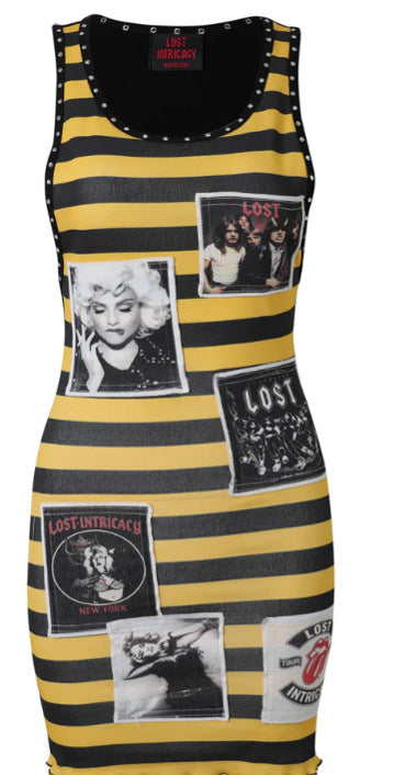 Lost Intricacy Multi‑Print Rhinestone Rivet Bodycon Mini Dress Women