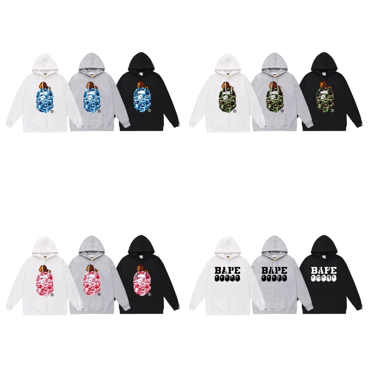 Bape Camo Ape Head Graphic Vintage Washed Oversized Hoodie Streetwear