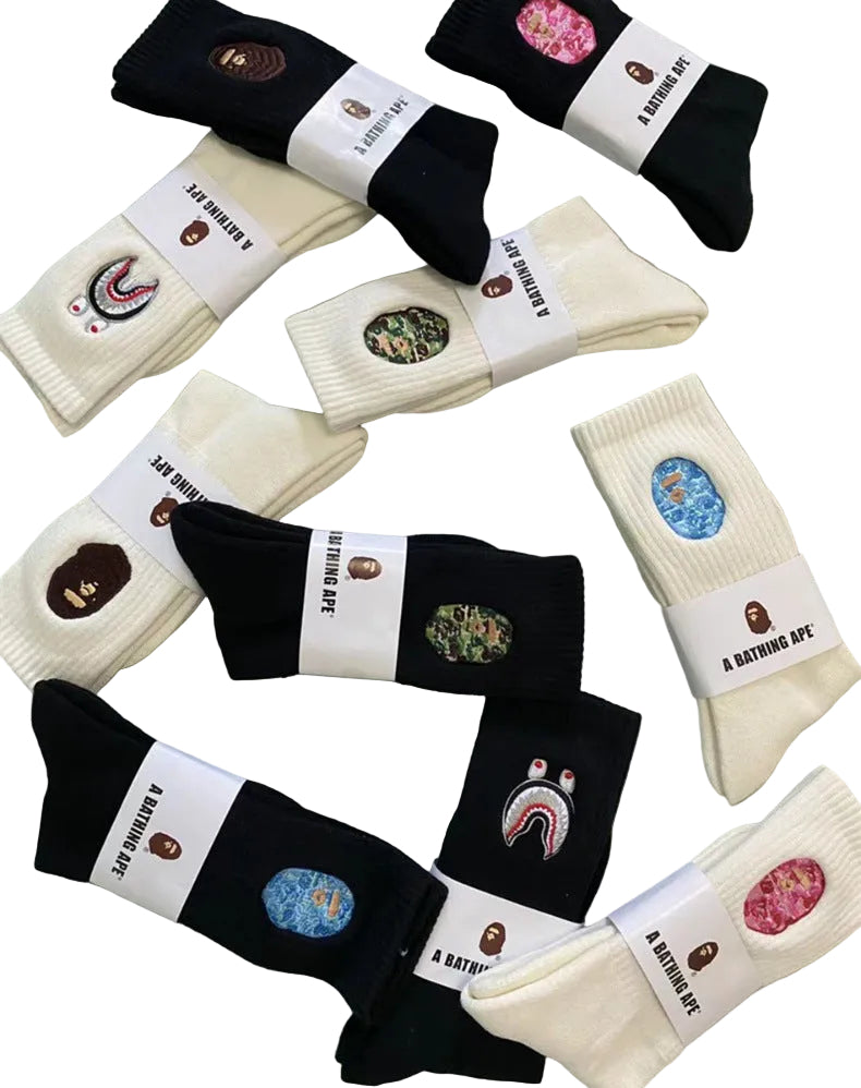BAPE Ape Head Shark Embroidered Ribbed Crew Socks