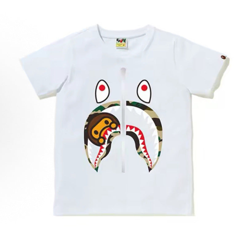 BAPE Ape Head Shark Print Loose Casual Unisex Short Sleeve T-Shirt