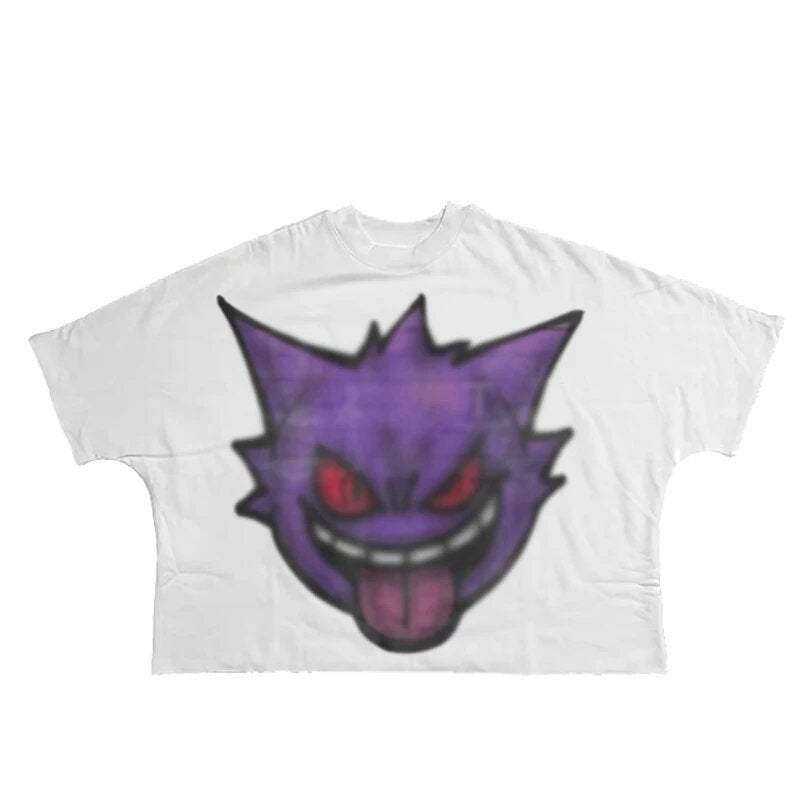 Revealmyfear Y2K Double Sided Cartoon Oversized Vintage Baumwoll-T-Shirt