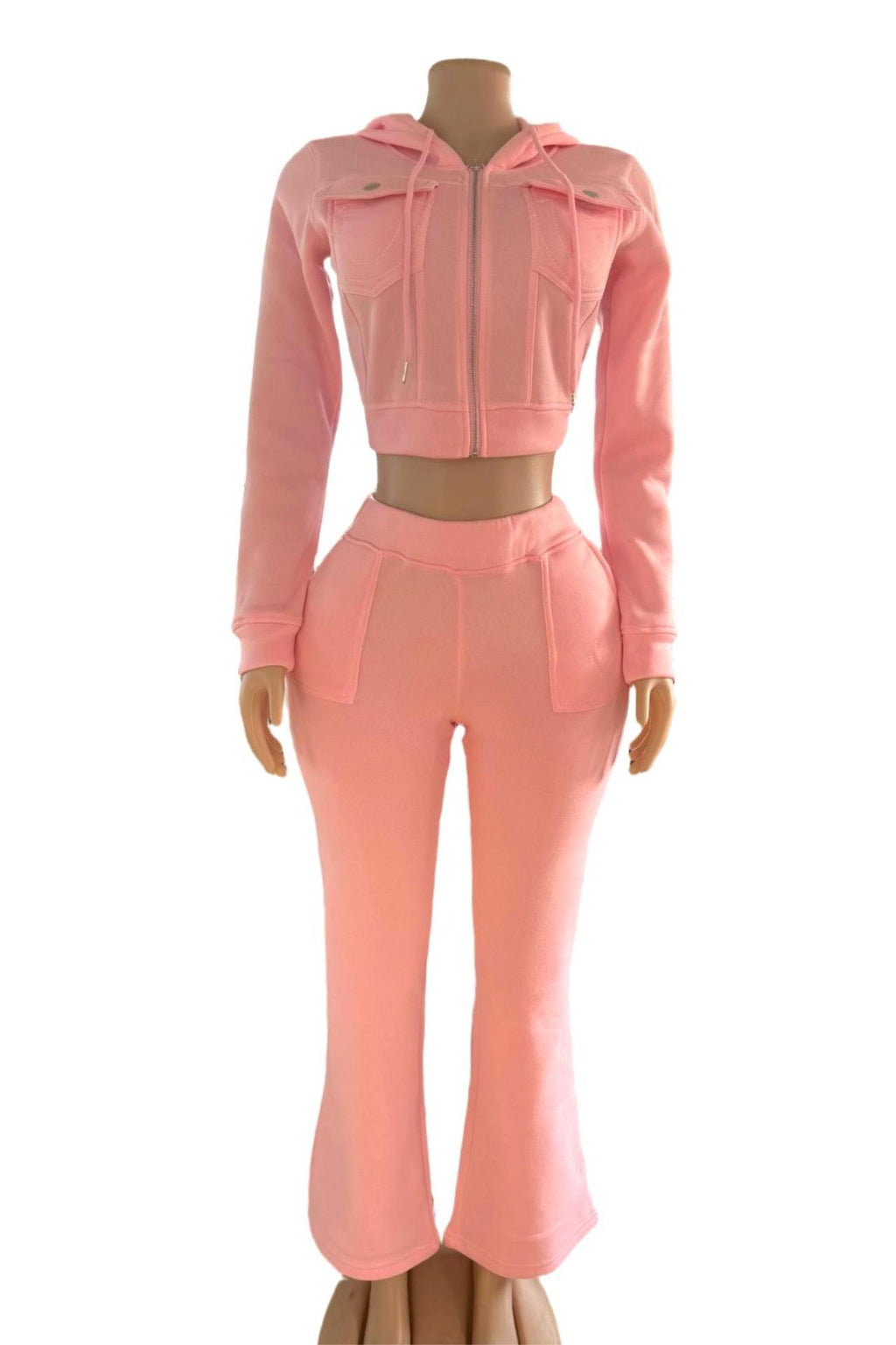 Y2K True Religion Contrast Stitch Embroidery Crop Hoodie 2 Piece Set