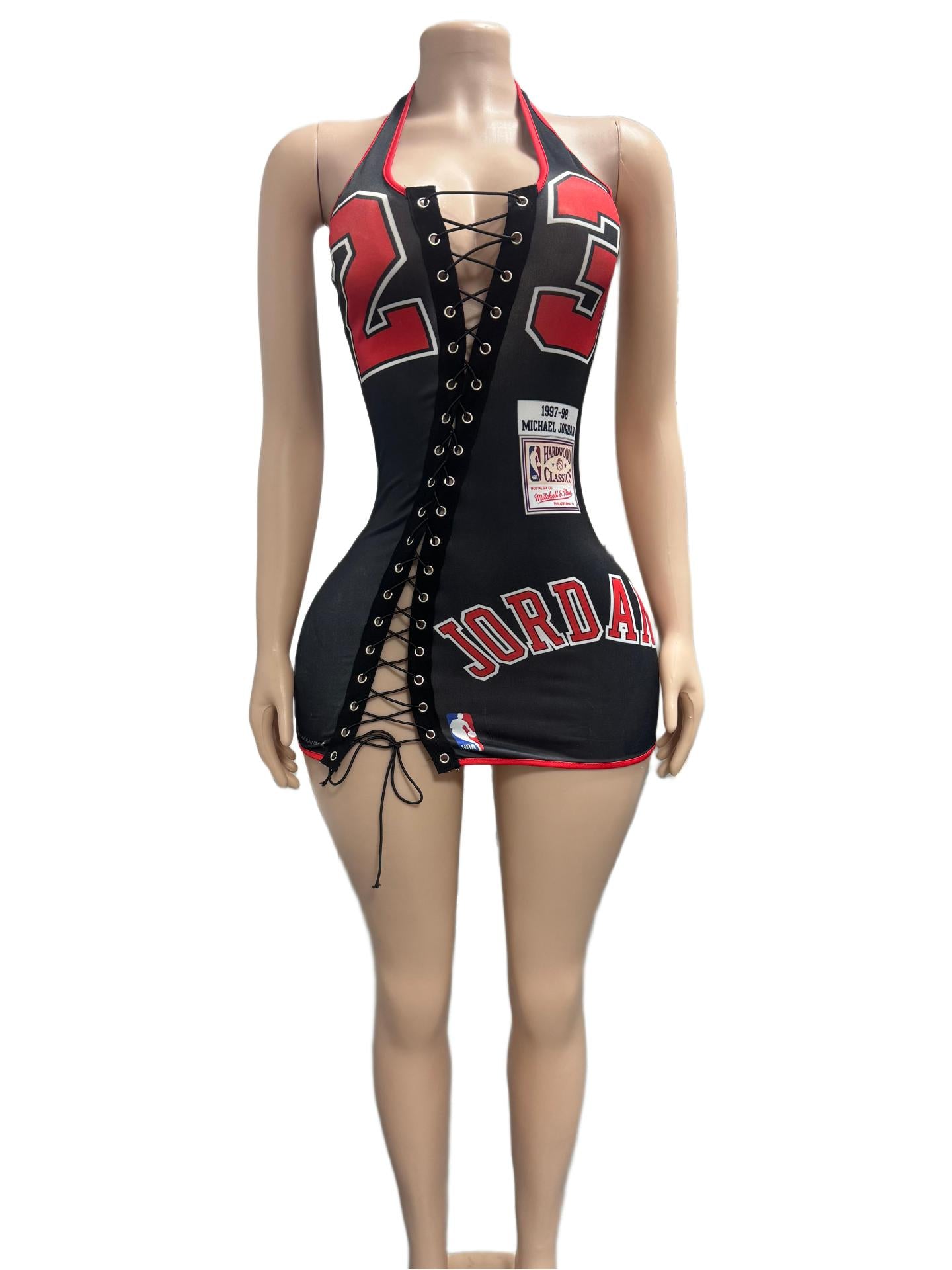 Bulls Lace Up Halter Cutout Bodycon Mini Dress Women