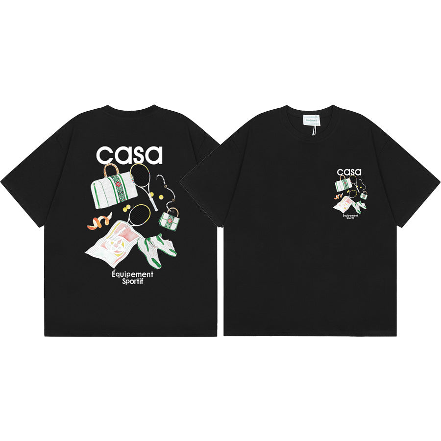 Casablanca Vintage Logo Print Loose Short Sleeve T Shirt Unisex Y2K