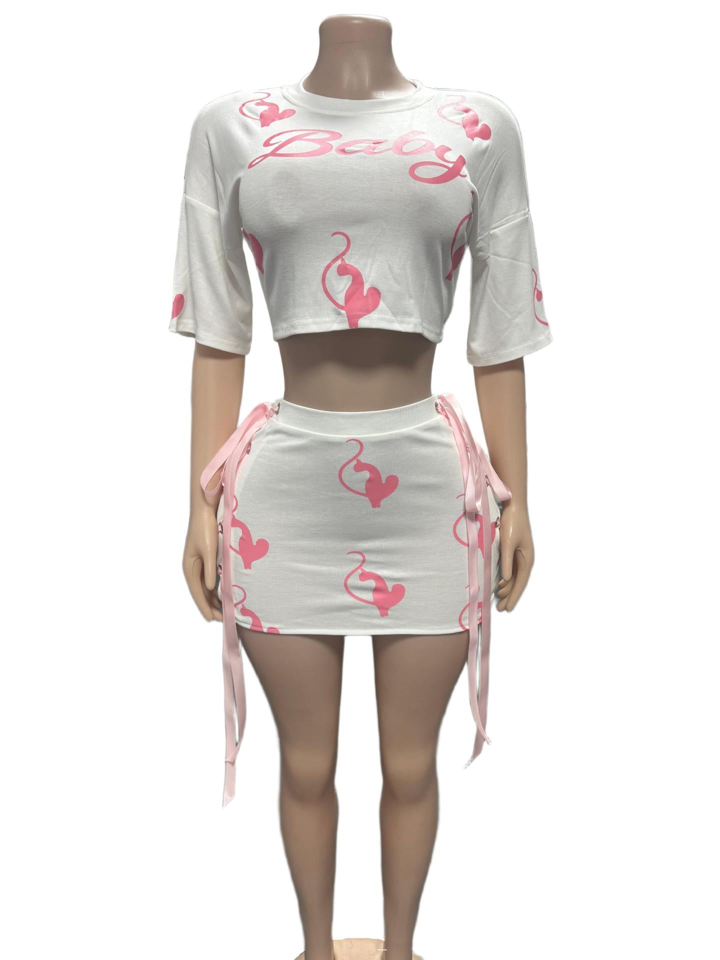 Baby Phat Y2K Graphic Print Crop Top Lace‑Up Mini Skirt Set Women