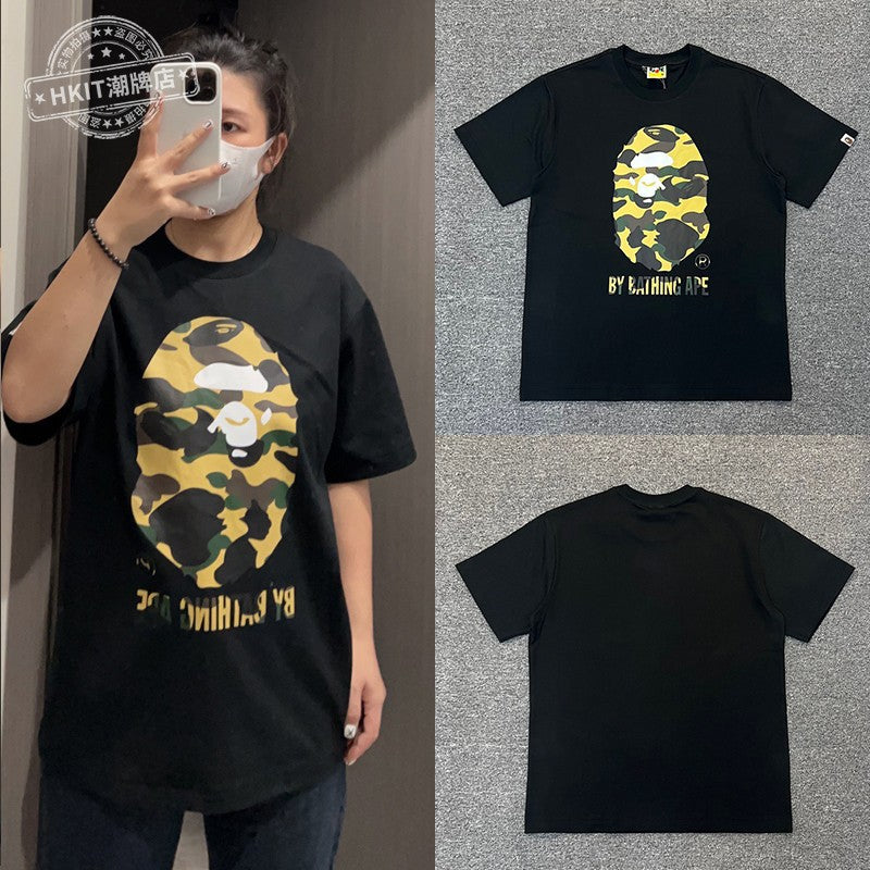Bape Shark Camo Zip Graphic Oversized Tee Streetwear Unisex
