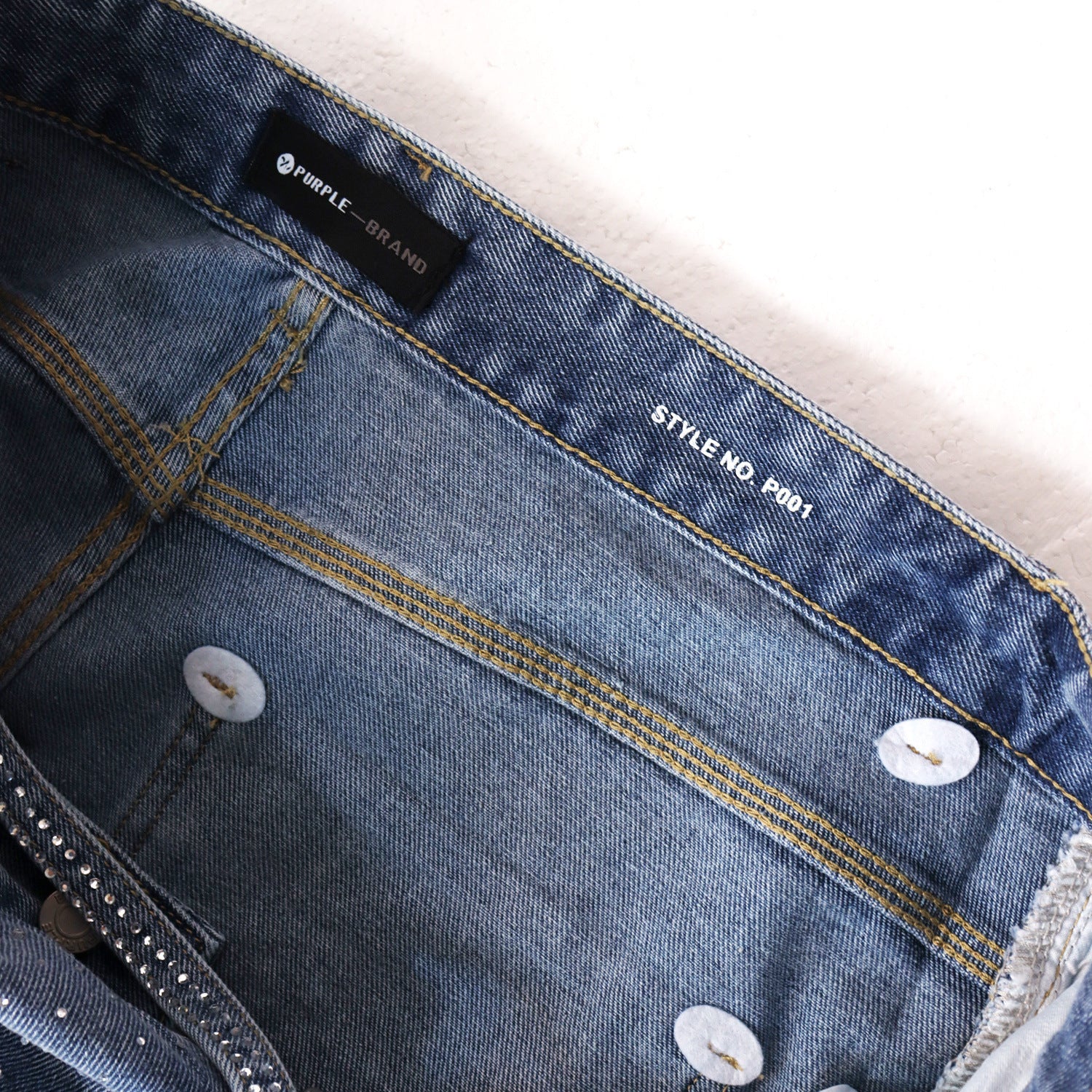 Purple Brand Rhinestone Straight‑Leg Denim Shorts Unisex