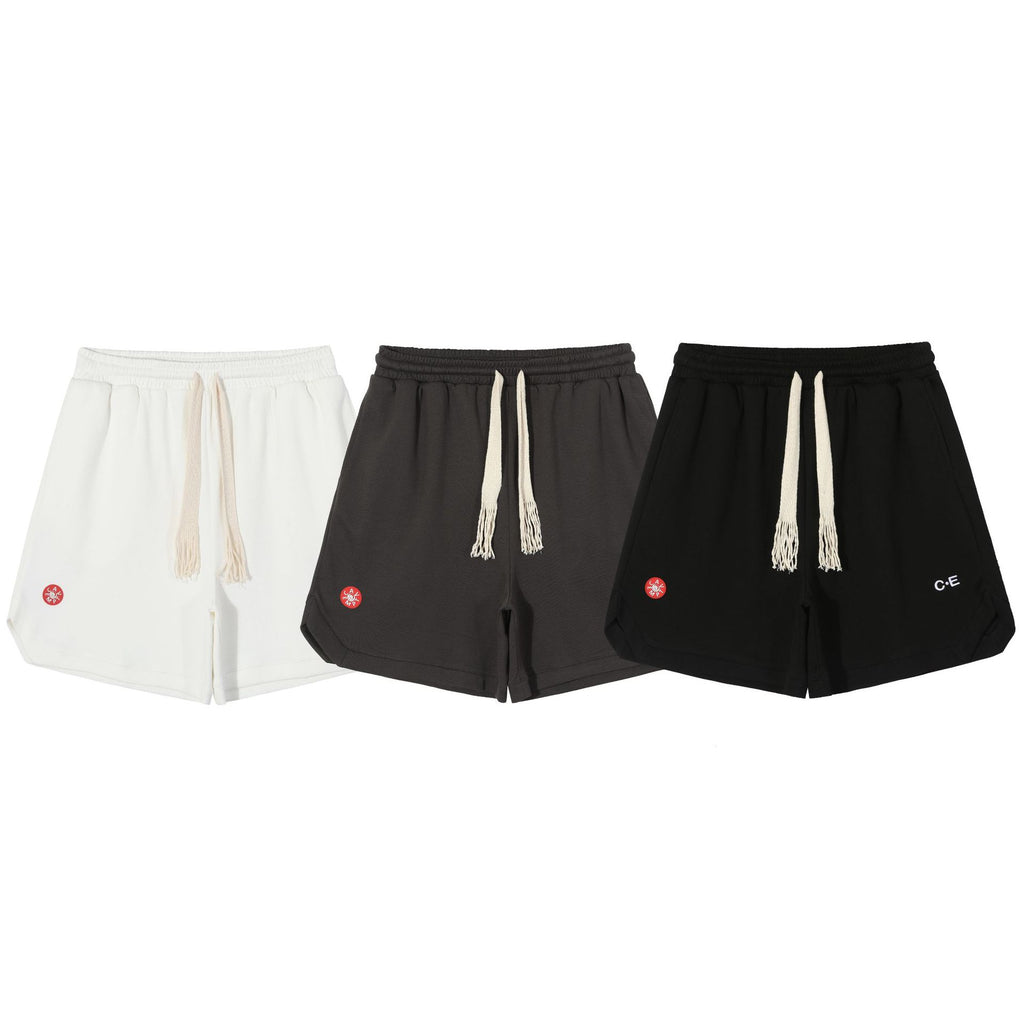 Pique Double Fabric Letter Embroidery Drawstring Casual Shorts