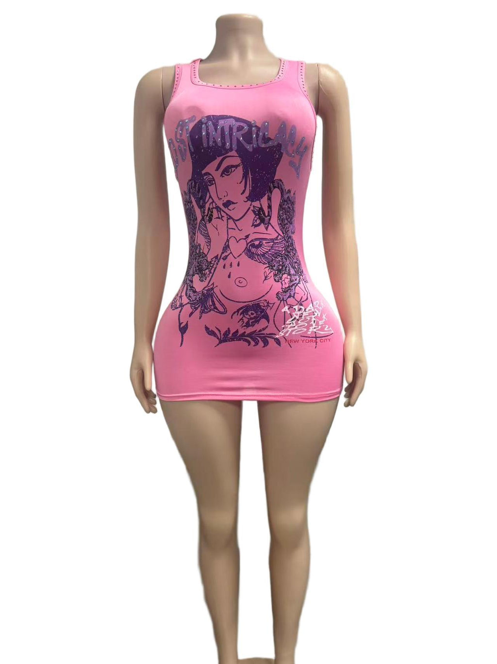 Lost Intricacy Figure Print Bodycon Tank Mini Dress Women