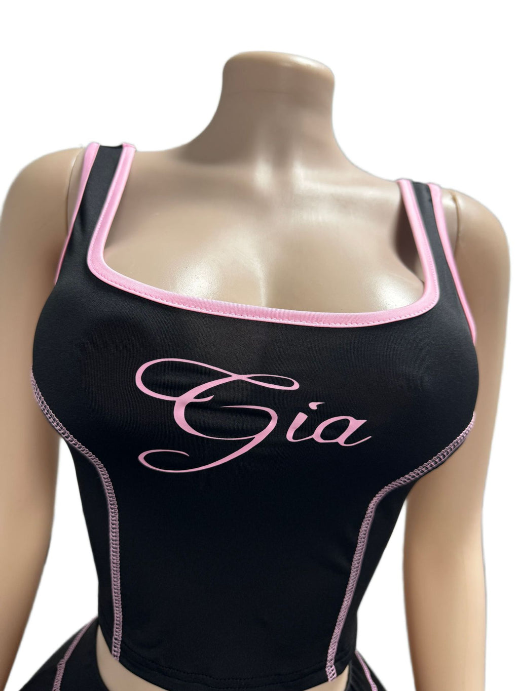 I.AM.GIA Contrast Piping Letter Print Square Neck Tank Short 2 Piece Set
