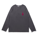 Washed Wax Dye Cross Letter Embroidery Crew Neck Long Sleeve T Shirt