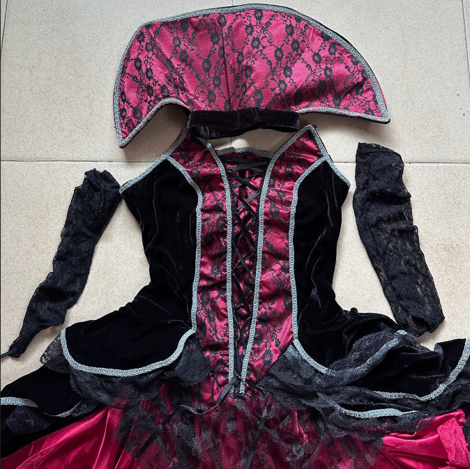 Halloween Women Gothic Vampire Witch Devil Cosplay Costume Party Dress Set