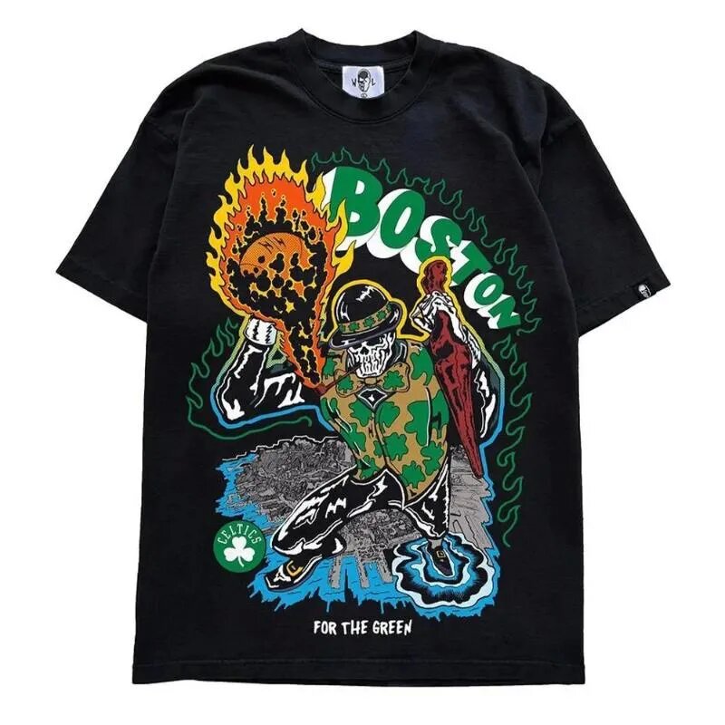 Vintage NBA Team Skelett Grafik Unisex Oversized Streetwear Baumwoll T-Shirt