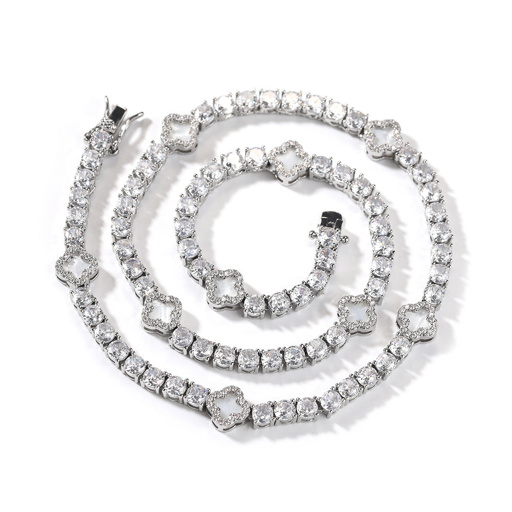 Iced Four Leaf Clover Tennis Chain Necklace