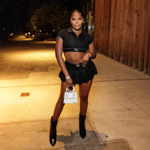 Alexander Wang Cheerleader Polo Crop Top Pleated Mini Skirt 2 Piece Set