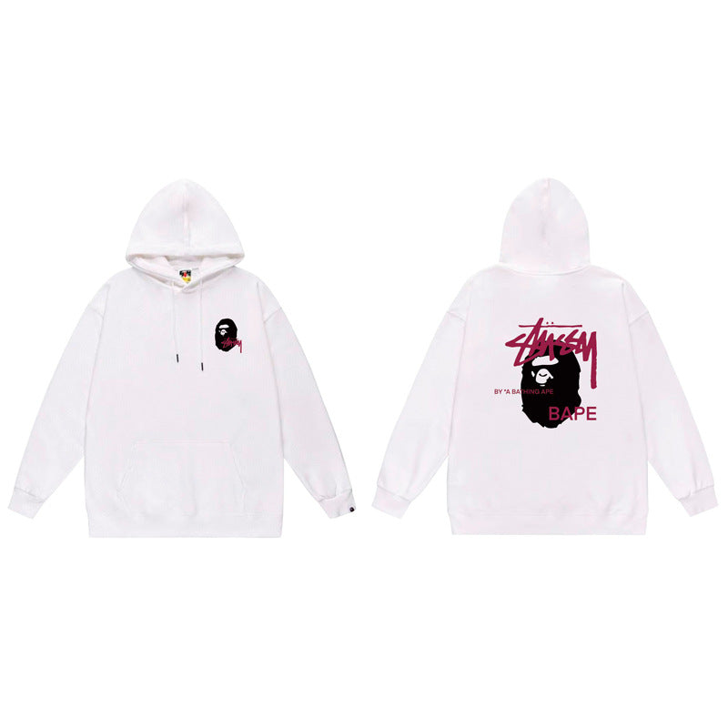 BAPE x Stussy Shark Graphic Hoodie Street Cotton Pullover Sweatshirt