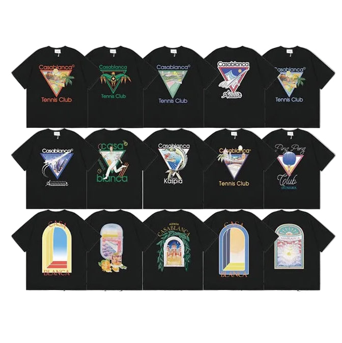 Casablanca Vintage Logo Print Loose Short Sleeve T Shirt Unisex Y2K