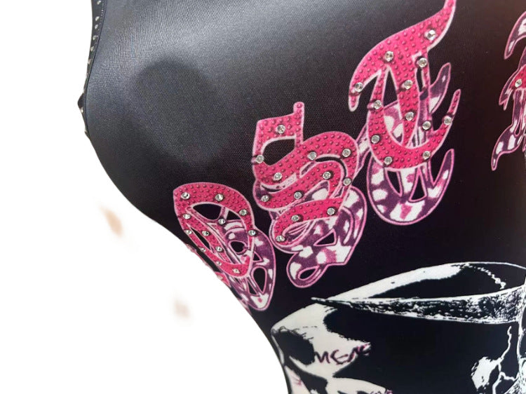 Lost Intricacy Rhinestone Skull Print Bodycon Mini Dress Women