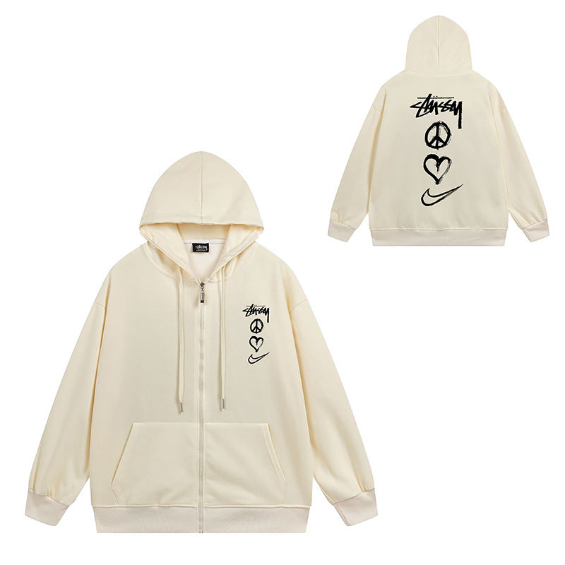 Stussy Graphic Zip Up Hoodie Letter Streetwear Casual Pullover Jacket