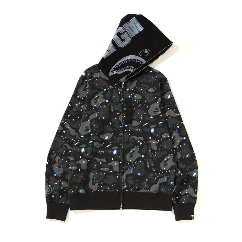 BAPE Shark Camo Print Full Zip Streetwear Hoodie Unisex