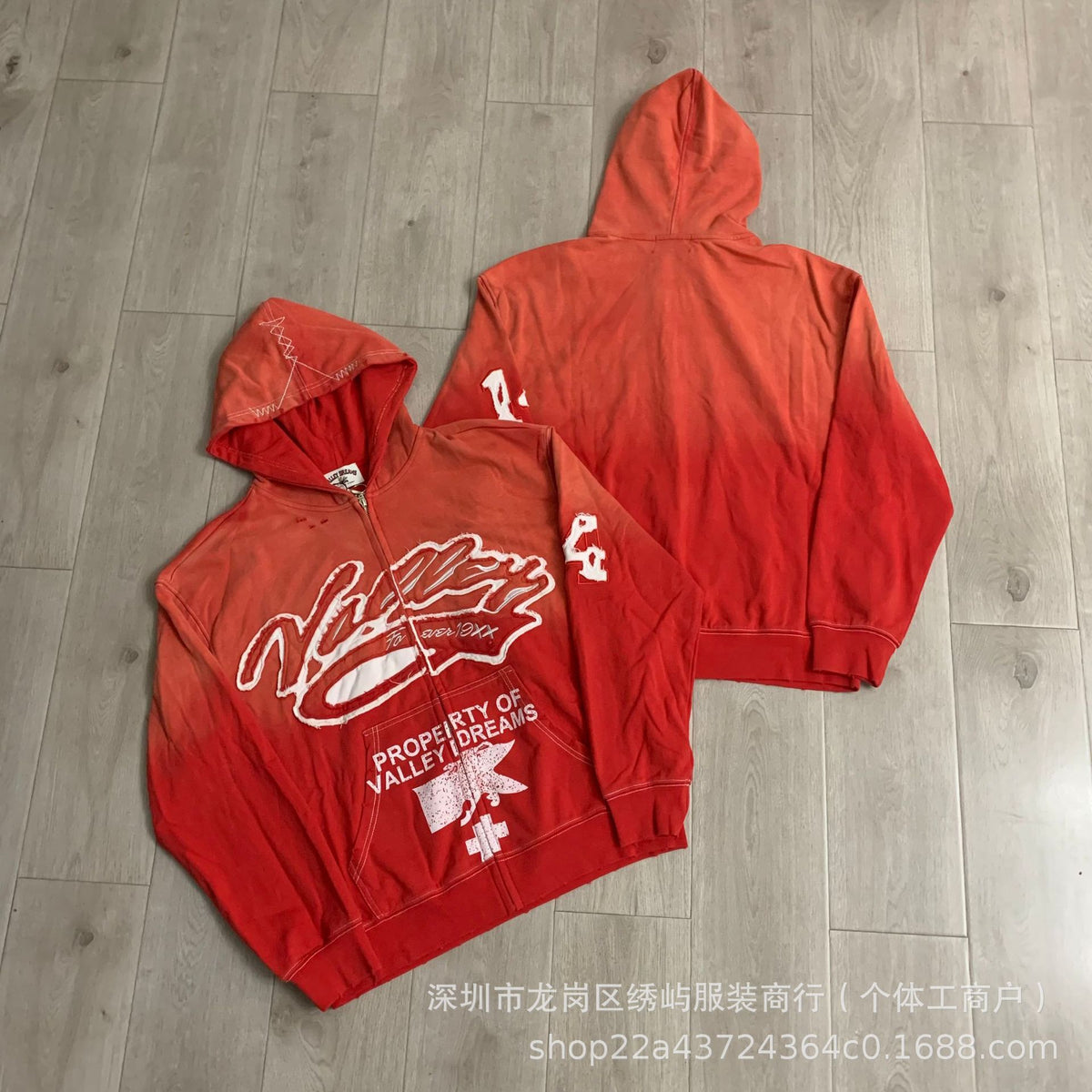 Valley Dreams Graphic Zip Up Hoodie Rhinestone Vintage Street Jacket