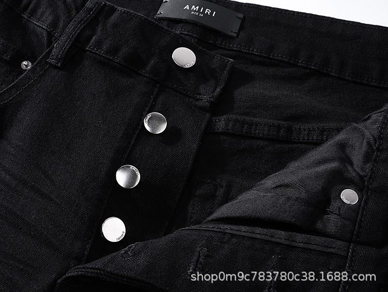 Amiri Distressed Splash Ink Stretch Slim Tapered Denim Jeans Unisex