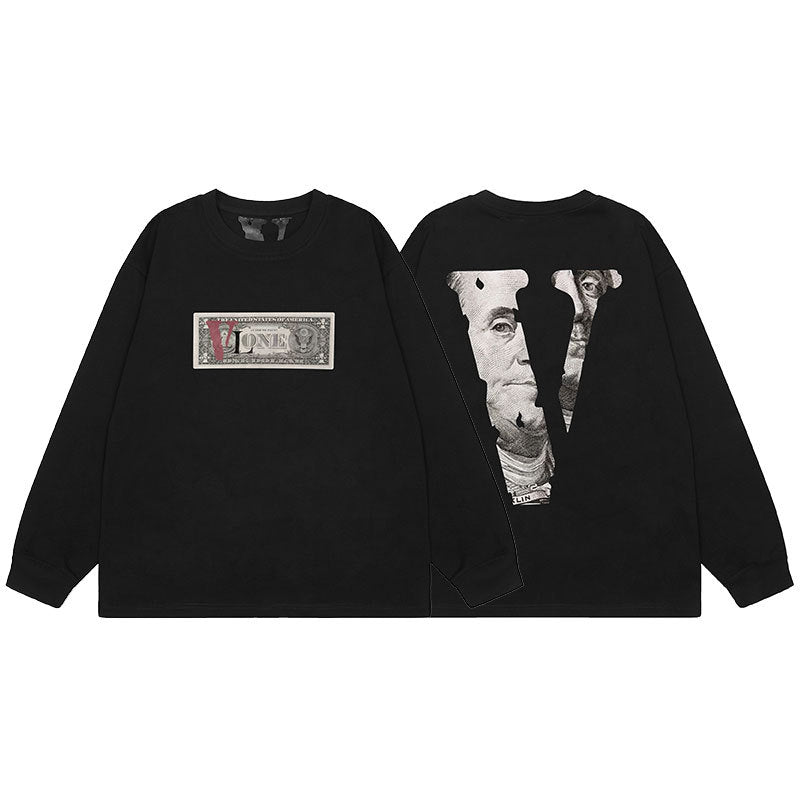 VLONE Big V Graphic Long Sleeve Tee Streetwear Cotton Oversized Shirt
