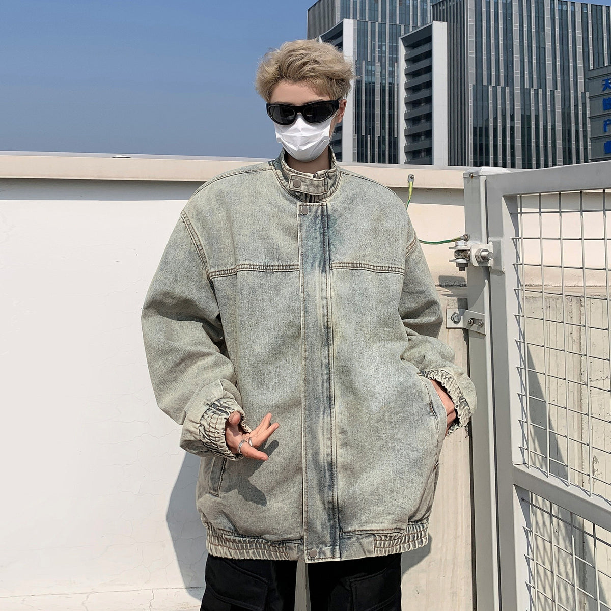 Y2K Vintage Washed Spliced Denim Zip‑Up Jacket Streetwear Unisex