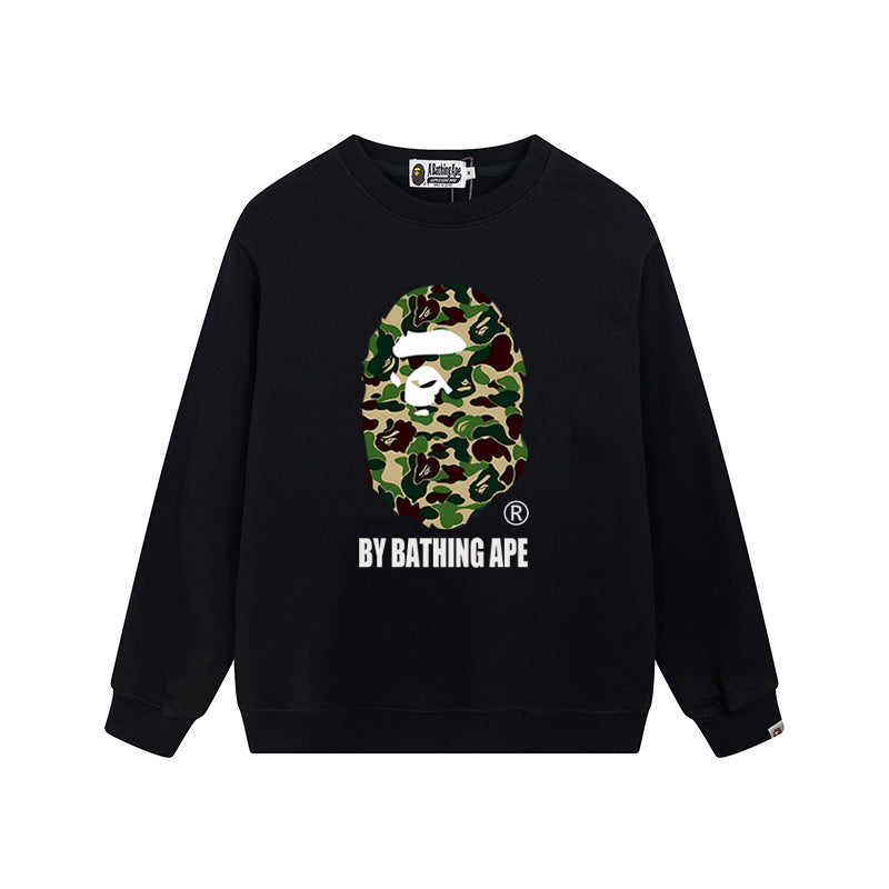 Bape Arch Letter Shark Ape Head Washed Oversized Crewneck Streetwear