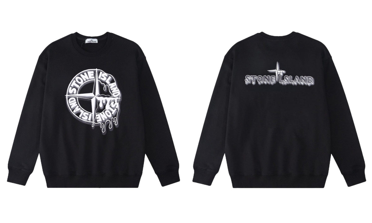 Stone Island Compass Print Crewneck Sweatshirt Men Autumn Pullover