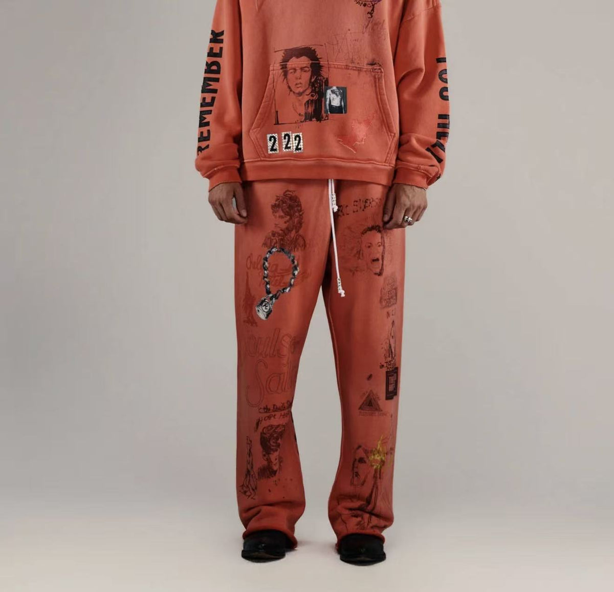 Paly Hollywood Vintage Washed Distressed Drawstring Sweatpants