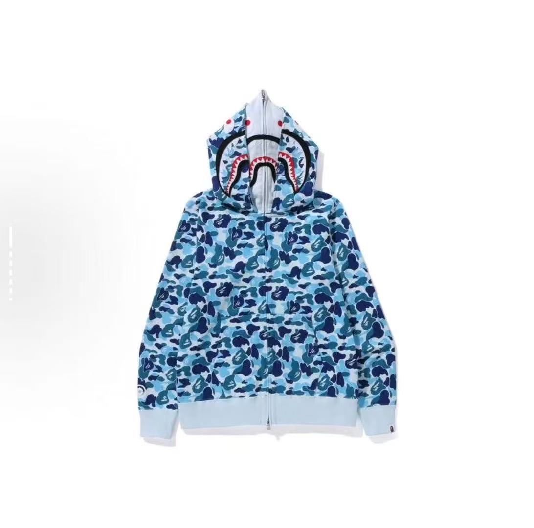 BAPE Double Hood Shark Tiger Camo Embroidered Zip Hoodie