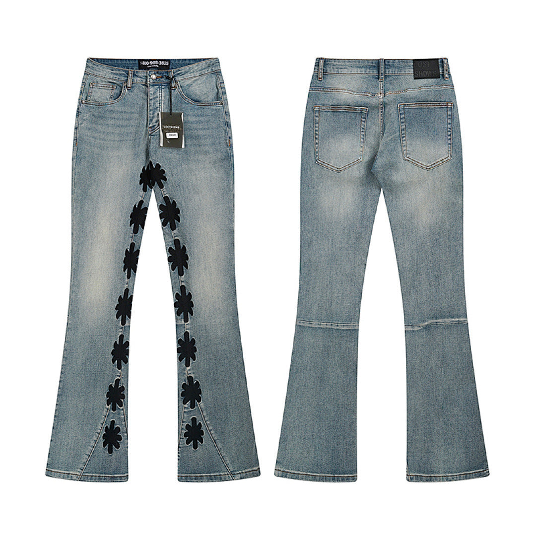 LOSTSHDWS Floral-Embroidered Flared-Hem Jeans