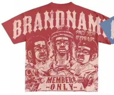 Y2K Hip-Hop Cartoon Portrait Oversized Vintage Baumwoll-T-Shirt im Members-Only-Stil