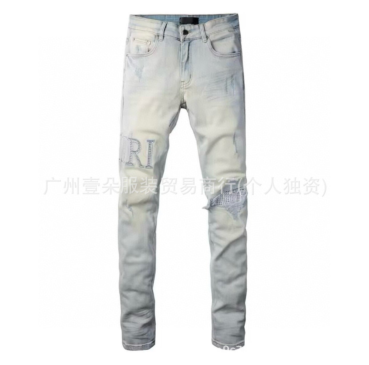 Amiri Letter Embroidery Washed Slim Tapered Denim Jeans Unisex