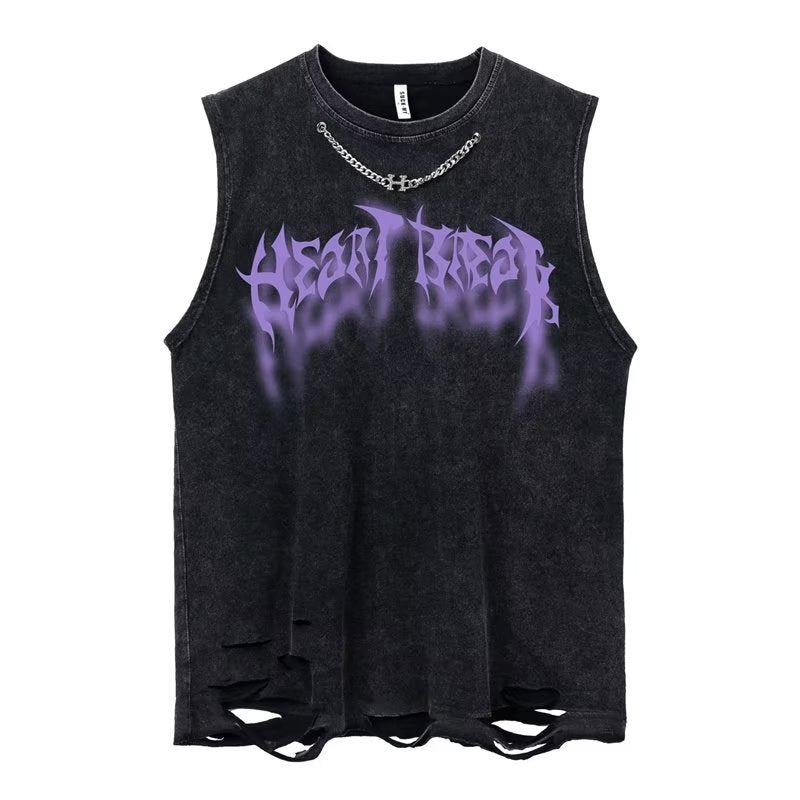 Vintage Washed Ripped Tank Mens Loose Hip Hop Sleeveless Vest