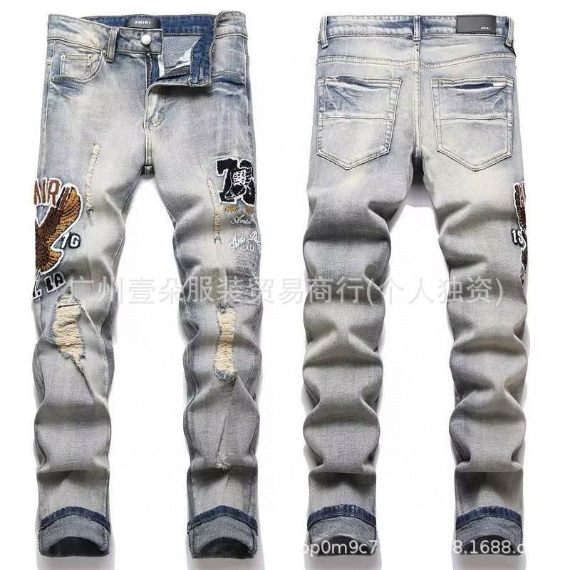 Amiri Letter Embroidery Washed Slim Tapered Denim Jeans Unisex