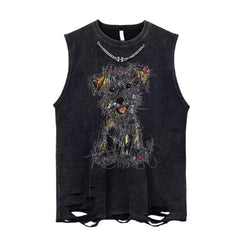 Vintage Washed Graphic Cotton Tank Mens Loose Sleeveless Vest