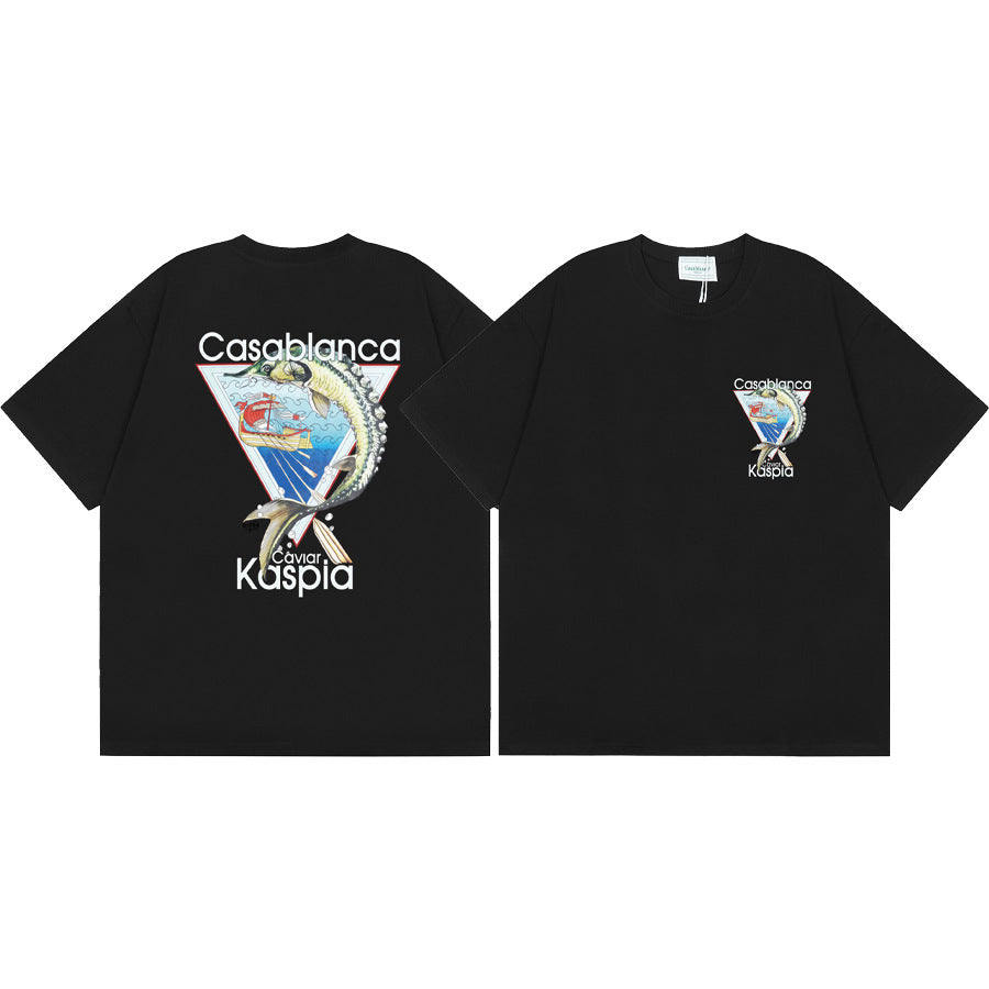 Casablanca Vintage Logo Print Loose Short Sleeve T Shirt Unisex Y2K