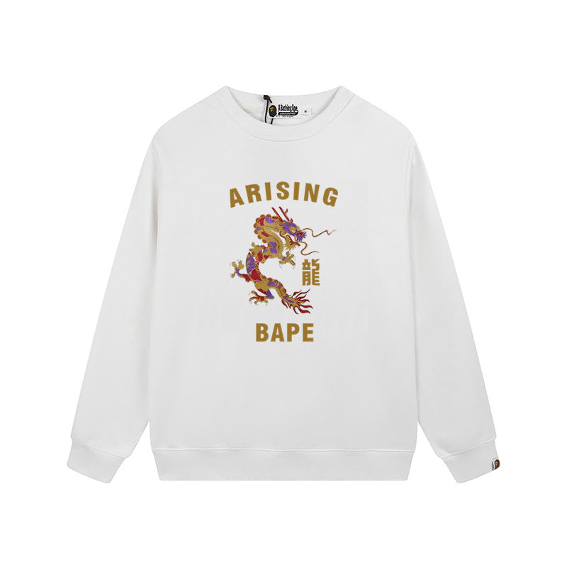 Bape Arch Letter Shark Ape Head Washed Oversized Crewneck Streetwear