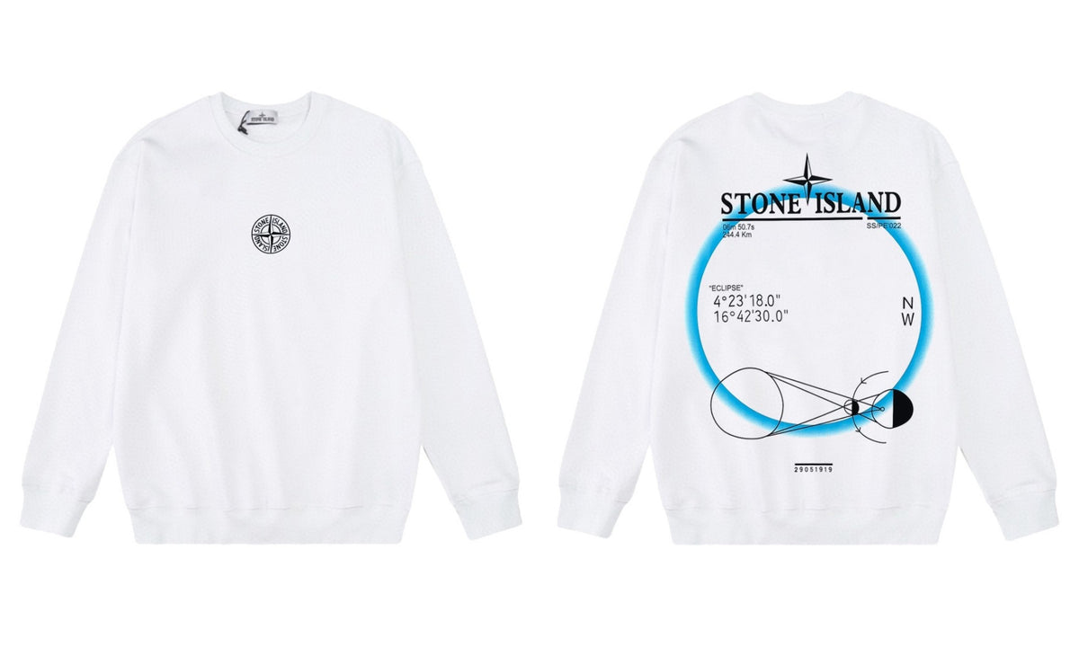 Stone Island Compass Print Crewneck Sweatshirt Men Autumn Pullover