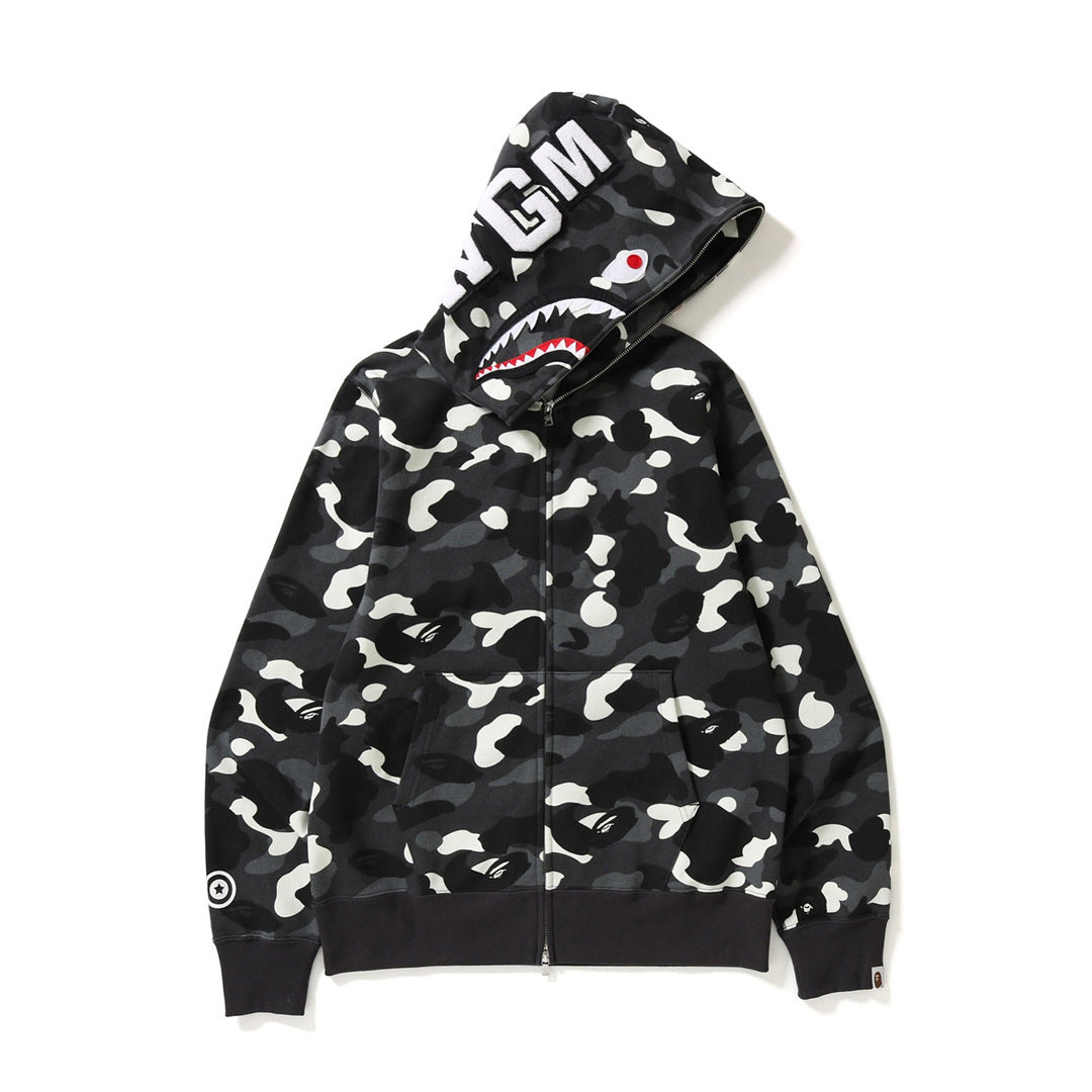 BAPE Shark Camo Print Full Zip Streetwear Hoodie Unisex